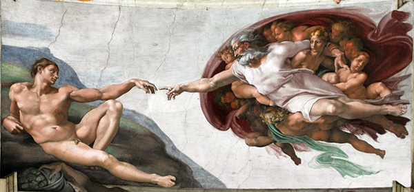Michelangelo Buonarroti, The Creation of Adam in the Sistine Chapel at the Vatican Museums, Rome. Photo: Titimaster, via Wikimedia Commons.